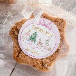 Notenkraker Roze Strik Kerst Verjaardag Bedankt Ronde Sticker