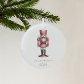 Notenkraker roze wit eenvoudige kerst glas ornament
