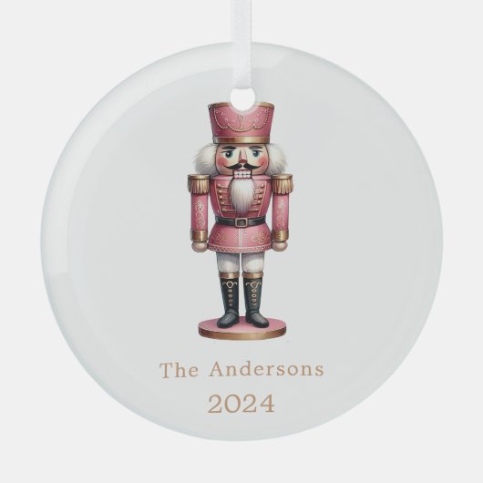 Notenkraker roze wit eenvoudige kerst glas ornament (Voorkant)