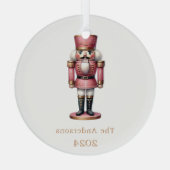 Notenkraker roze wit eenvoudige kerst glas ornament (Achterkant)