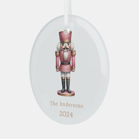 Notenkraker roze wit eenvoudige kerst glas ornament (Voorkant links)