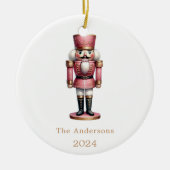 Notenkraker roze wit eenvoudige kerst keramisch ornament (Voorkant)