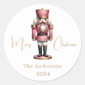 Notenkraker roze wit eenvoudige kerst ronde sticker (Voorkant)