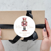 Notenkraker roze wit eenvoudige kerst ronde sticker