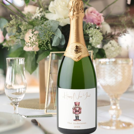 Notenkraker roze wit eenvoudige kerst sparkling wijnetiket
