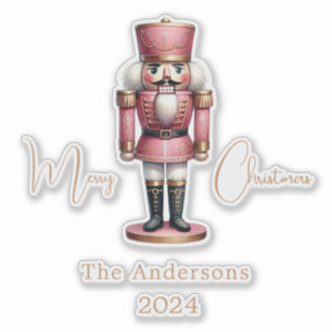 Notenkraker roze wit eenvoudige kerst sticker