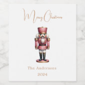 Notenkraker roze wit eenvoudige kerst wijn etiket (Enkel label)