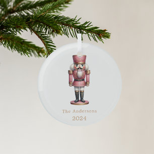Notenkraker roze wit minimalistisch Kerstmis Glas Ornament