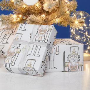 Notenkraker Schaduw Omtrek Sneeuwvlokken Wit Cadeaupapier