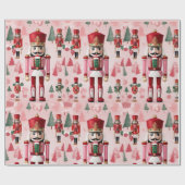 Notenkraker Schattige Roze Groen Rood Kerstmis Cadeaupapier (Vlak)