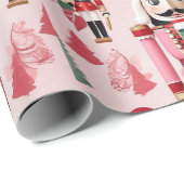 Notenkraker Schattige Roze Groen Rood Kerstmis Cadeaupapier (Rol Hoek)