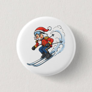 Notenkraker Skiloper Kerstmis 2026 Vakantie Skilop Ronde Button 3,2 Cm