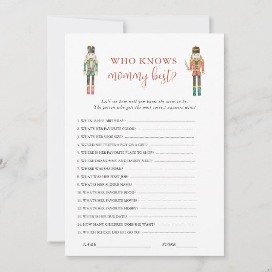 Notenkraker soldaat Kerst Baby shower spel Kaart (Voorkant)