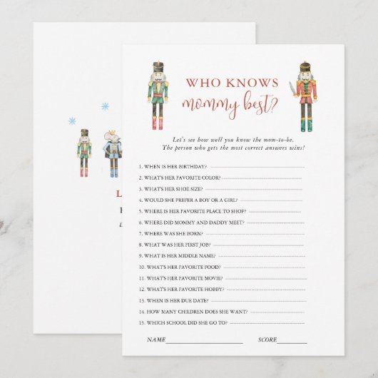 Notenkraker soldaat Kerst Baby shower spel Kaart (Voorkant / Achterkant)