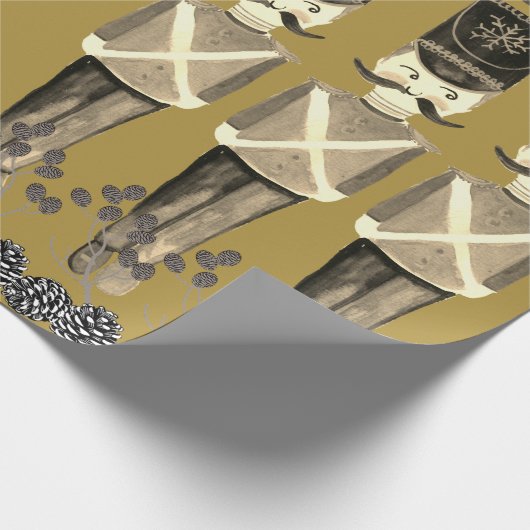 Notenkraker Soldaten Goud Sepia Pinecones Cadeaupapier (Hoek)