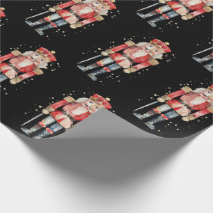 Notenkraker Soldier Sneeuwrood Uniform op Zwart Cadeaupapier