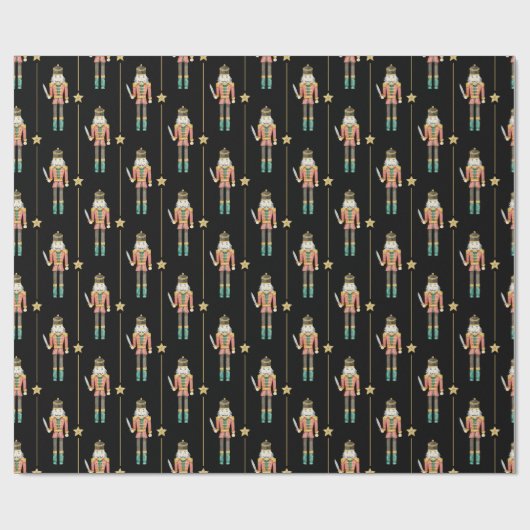 Notenkraker Sterren Strepen Zwarte Kerst Cadeaupapier (Vlak)