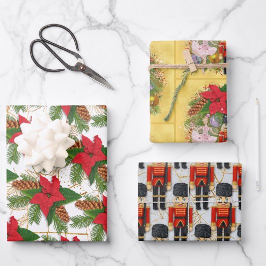 Notenkraker Sugar Plum Fairy Poinsettia Kerstmis Inpakpapier Vel (Voorkant)