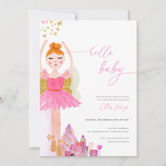 Notenkraker Sugarplum Fairy Baby shower Invitation Kaart (Voorkant)