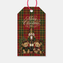 Notenkraker Teddybeer Schotse ruit Kerstmis  Cadeaulabel