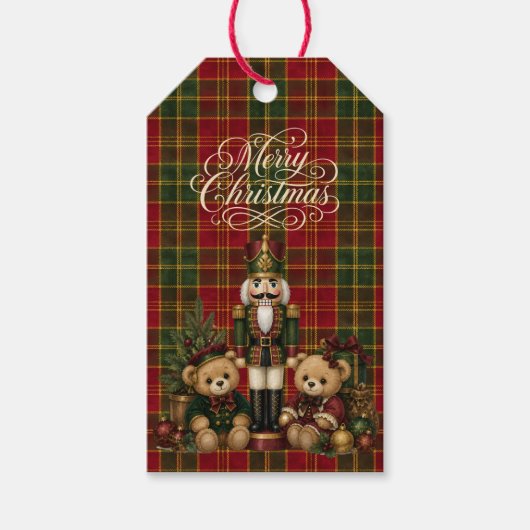 Notenkraker Teddybeer Schotse ruit Kerstmis Cadeaulabel (Voorkant)