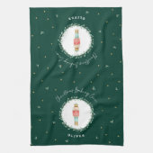 Notenkraker traditionele botanische groene kerst theedoek (Verticaal)