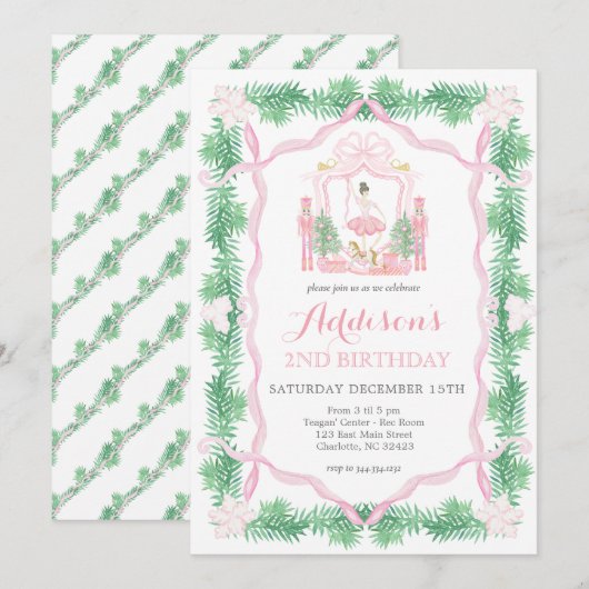 Notenkraker verjaardagsuitnodiging, suikerpruimenp kaart (Voorkant / Achterkant)