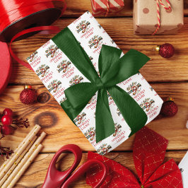 Notenkraker Vrolijk Kerstrood Retro Typografie Cadeaupapier