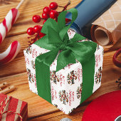 Notenkraker Vrolijk Kerstrood Retro Typografie Cadeaupapier