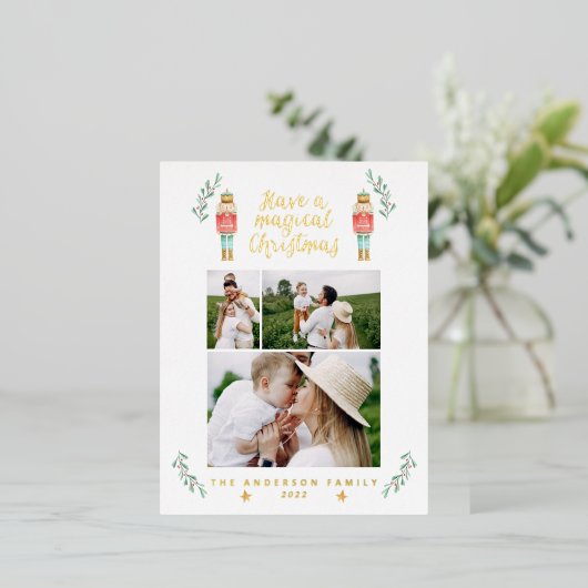 Notenkraker waterverf 3 foto  folie feestdagen briefkaart (Staand Voorkant)