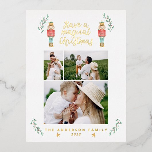 Notenkraker waterverf 3 foto  folie feestdagen briefkaart (Voorkant)