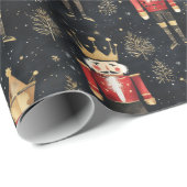 Notenkraker Waterverf Goud Rood & Zwart Kerst Cadeaupapier (Rol Hoek)