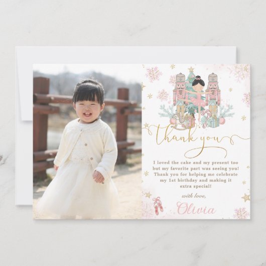 Notenkraker Winter Onederland 1e verjaardag foto Bedankkaart (Voorkant)