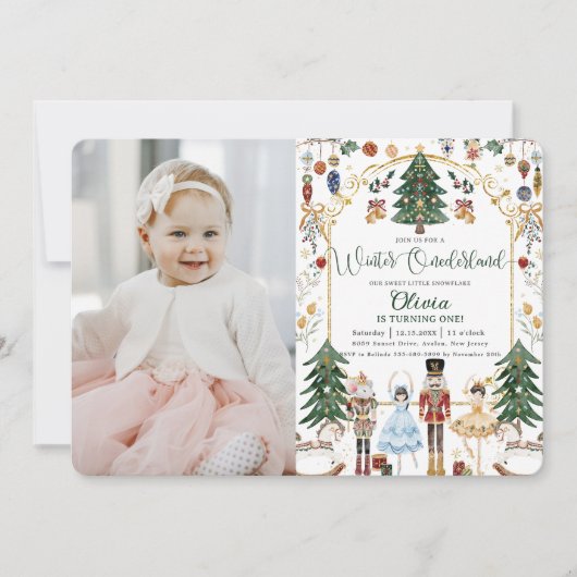  Notenkraker Winter Onederland 1e Verjaardag Kaart (Voorkant)