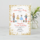 Notenkraker Winter Verjaardag Gold Uitnodiging (Staand voorkant)