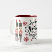 Notenkraker Winter Wonderland Script Snowflake Tweekleurige Koffiemok (Voorkant links)