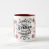 Notenkraker Winter Wonderland Script Snowflake Tweekleurige Koffiemok (Center)