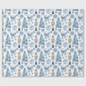 Notenkraker zilverblauw vintage kerstcadeau cadeaupapier (Vlak)