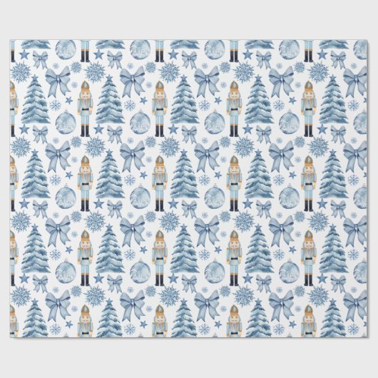 Notenkraker zilverblauw vintage kerstcadeau cadeaupapier (Vlak)