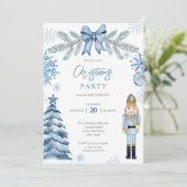 Notenkraker zilveren blauwe boog kerstfeest kaart (Staand voorkant)