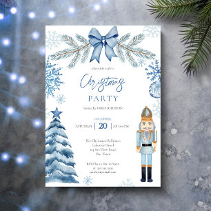 Notenkraker zilveren blauwe strik Kerstfeest Kaart