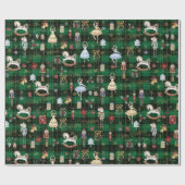Notenkrakerballet Vrolijk Kerstgroen Plaid Cadeaupapier (Vlak)