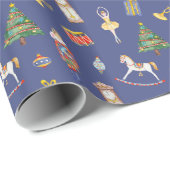 Notenkrakerblauw Kerstmis Cadeaupapier (Rol Hoek)