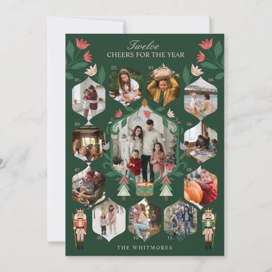 Notenkrakerjaar in de Review 12 Familiefoto's Mome Feestdagenkaart (Voorkant)