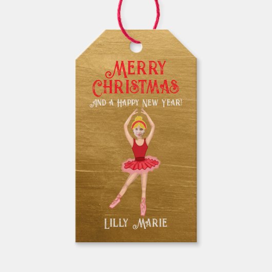 Notenkraker's Ballerina Red Tutu Vrolijk Kerstfees Cadeaulabel (Voorkant)