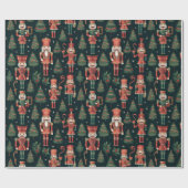 Notenkrakers en kerstbomen Zwart Kerstmis Cadeaupapier (Vlak)