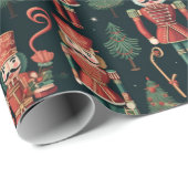 Notenkrakers en kerstbomen Zwart Kerstmis Cadeaupapier (Rol Hoek)