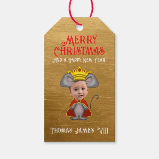Notenkraker's Funny Mouse King Vrolijk Kerstfeest Cadeaulabel (Voorkant)