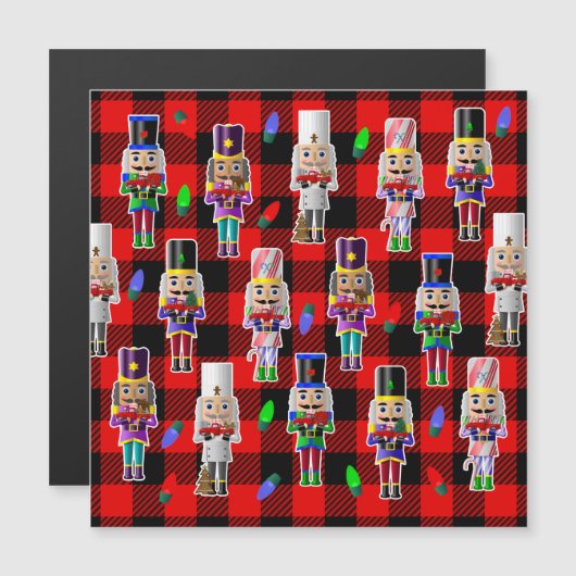 Notenkrakers met Little Red Trucks Kerstmis Magnetische Uitnodiging (Voorkant / Achterkant)