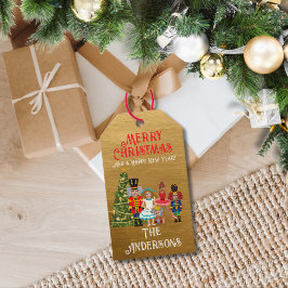Notenkrakersfamilie van vijf grappige vrolijke ker cadeaulabel